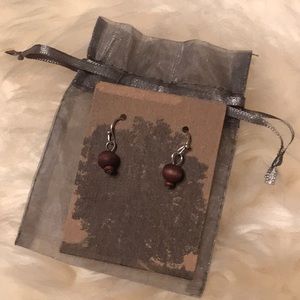NWT Wooden Beaded Silver Tone Earrings